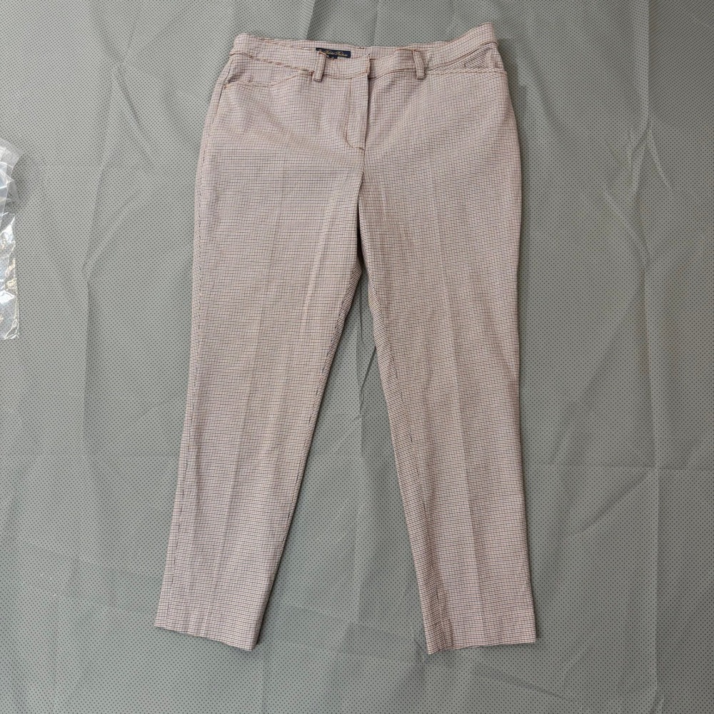 Brooks Brothers Pants Women 14 Brown Houndstooth Check Stretch Tapered Career
